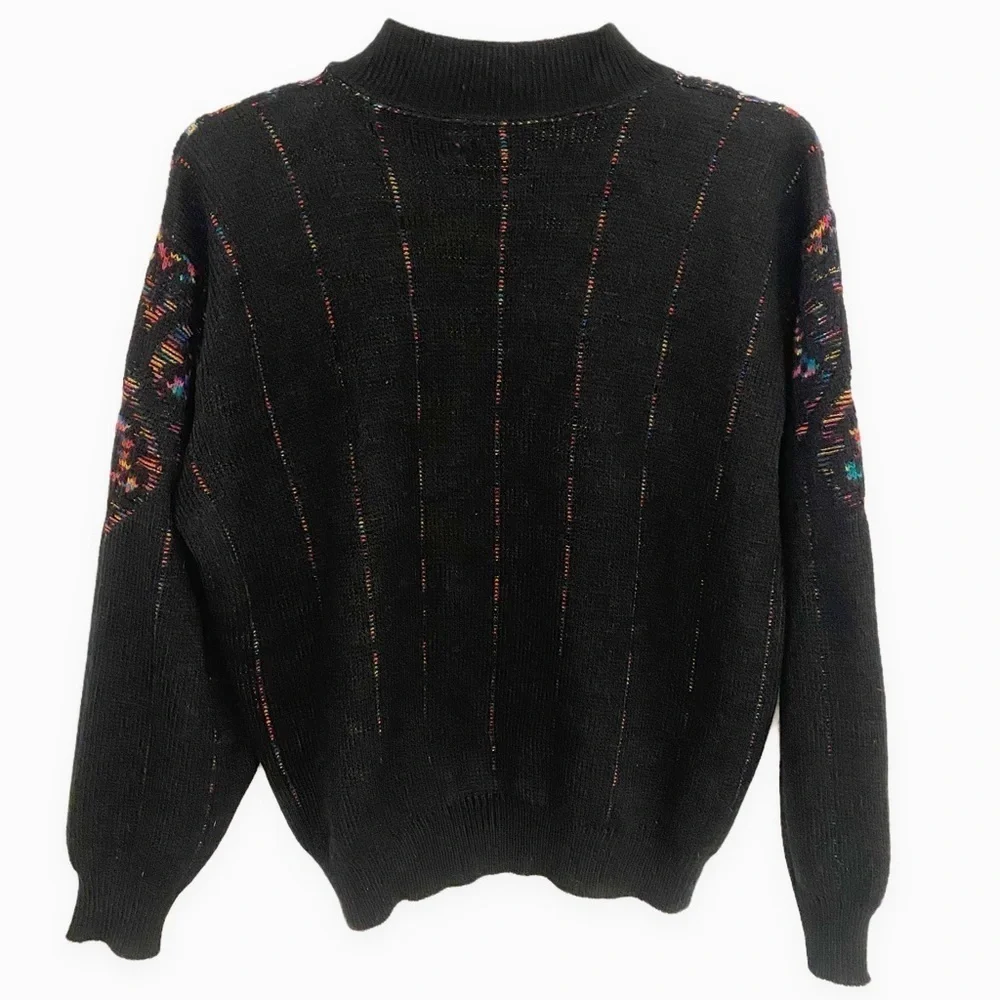 Pandora | Vintage 80’s Sweater Acrylic Mock Neck Black Size Medium - Picture 2 of 7